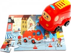 TOPBRIGHT Holzpuzzle Feuerwehr mit Fahrzeug zum Aufbewahren Деревянная пожарная головоломка с транспортным средством для хранения