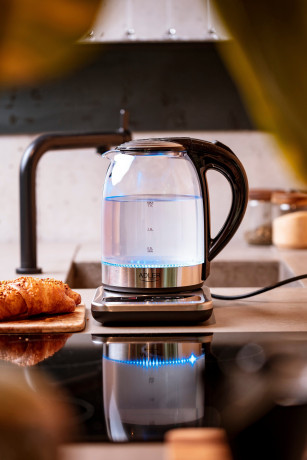 JUNG JUNG Wasserkocher ADLER AD1293, Wasserkocher mit Temperatureinstellung 40-100°C Digital, 1.7 l, 2200 W, Glas mit Edelstahl, LED Beleuchtung  LCD Display, 360° Basis, Kettle  Чайник JUNG ADLER AD1293, чайник с регулировкой температуры 40-100°C, цифров