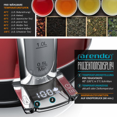 Arendo Arendo Wasserkocher, 1,7 l, 2200 W, Edelstahl Retro Style Vintage, LED Temperaturanzeige, kupfer Чайник Arendo, 1,7 л, 2200 Вт, нержавеющая сталь, винтажный ретро-стиль, светодиодный дисплей температуры, медь