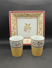 Набор винтажный Hutschenreuther - блюдо сервировочное (Коллекция New England) и два бокала (Коллекция Alfabia), c растительным декором и фруктами, фарфор, Германия, 1960-70гг.