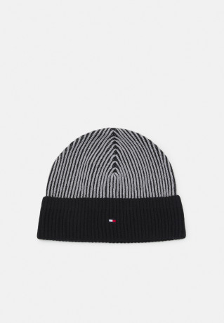 Tommy Hilfiger DOUBLE STITCH BEANIE UNISEX Beanie black/grey ШАПКА С ДВОЙНОЙ СТРОЧКОЙ УНИСЕКС Шапочка черный/серый