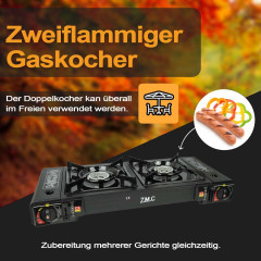 ZMC ZMC Gaskocher ZMC Campingkocher 2 flammig Outdoor Camping Gas Kocher Grillplatte +, (mit automatische Piezo-Zundung), Outdoor Gas Campingkocher 2Fach Gasherd Ofen Butan Kochfeld Gas Kocher  Газовая плита ZMC Походная газовая плита ZMC с 2 пламенем газ