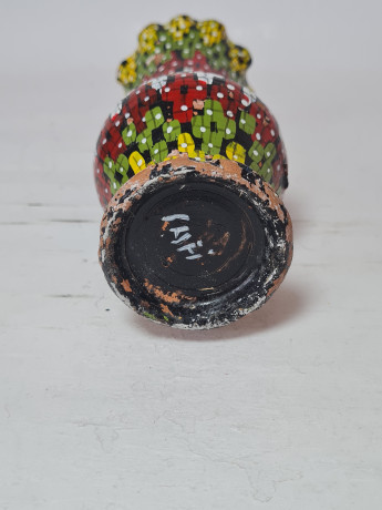 Ваза винтажная Agadir Marokko, черная керамика с красочным цветочным декором, 16 x 6,5 см, Марокко, 1950-60гг.