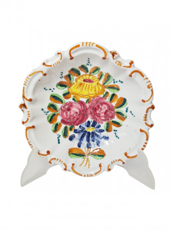 Тарелка винтажная декоративная Graf.E.DIP., Amano с яркими крупными цветами и фигурным краем, керамика, 19 см, Италия, 1960-70гг.