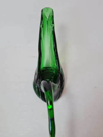 Ваза-подставка из муранского стекла "Зеленый лебедь", Италия, 13см х 22см, 1960-70гг.