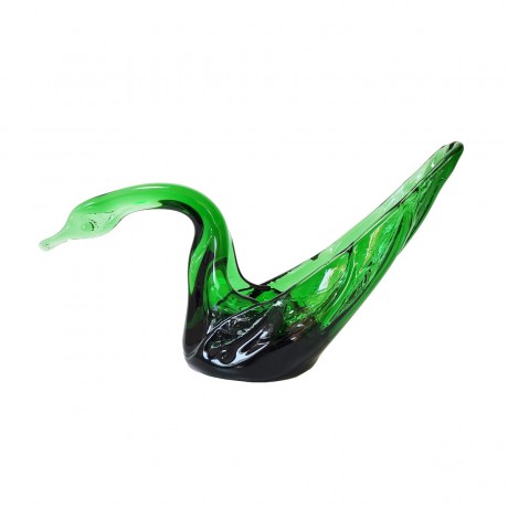 Ваза-подставка из муранского стекла "Зеленый лебедь", Италия, 13см х 22см, 1960-70гг.