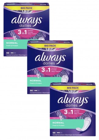 always Slipeinlage Fresh&Protect Normal mit Frischeduft BigPack 56 St, Прокладки Ежедневные Normal с ароматом свежести 56 штук, 3 упаковки (168 штук)