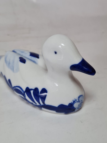 Delft Blue Holland Утка с синим декором, ручная роспись, дельфтский фарфор, 12 x 6 см, Голландия, 1960-70гг.