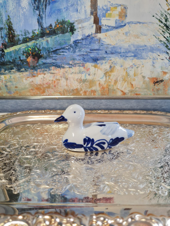 Delft Blue Holland Утка с синим декором, ручная роспись, дельфтский фарфор, 12 x 6 см, Голландия, 1960-70гг.