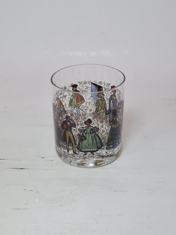 Стакан винтажный с изображением дворянских пар Рококо, стекло, 0.35 л, Германия, 1980-90гг.