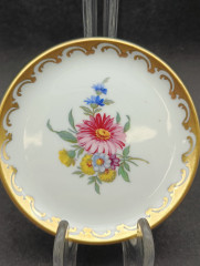 Тарелка декоративная винтажная Gerold Bavaria "Розовая гербера" с золотистой окантовкой, фарфор, 10 см, Германия, 1960-70гг.