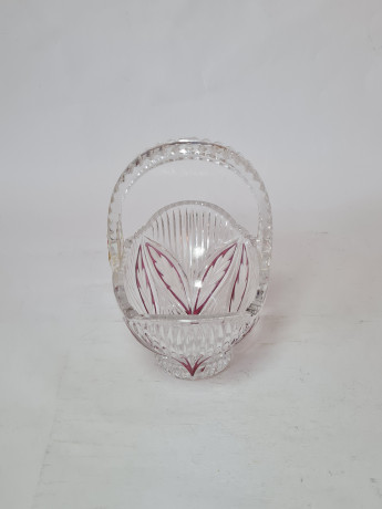 Корзинка винтажная Anna Hutte, хрусталь с красным декором, 15 x 11 x 18 см, Германия, 1960-70гг.