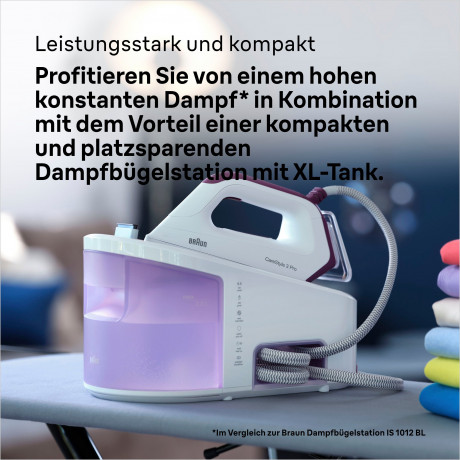 Braun Braun Dampfbugelstation CareStyle 3 IS3155VI, 2000 ml Wassertank, violett, max. Dampfmenge 430g/min, Ruckwartsbugeln uber Knopfe  Паровая гладильная станция Braun CareStyle 3 IS3155VI, резервуар для воды 2000 мл, фиолетовый, максимальная подача пара