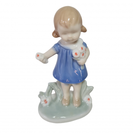 Статуэтка винтажная Lladro "Девочка с букетом цветов", фарфор, 12 x 7 см, Испания, 1960-70гг. 