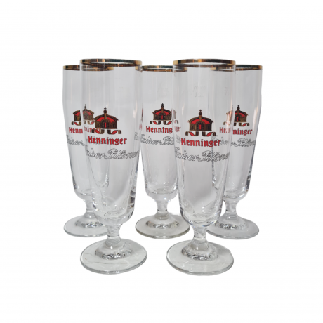 Бокалы пивные винтажные Henninger / Kaiser Pilsner, стекло, 19.5 см, 5 шт., Германия, 1970-80гг.