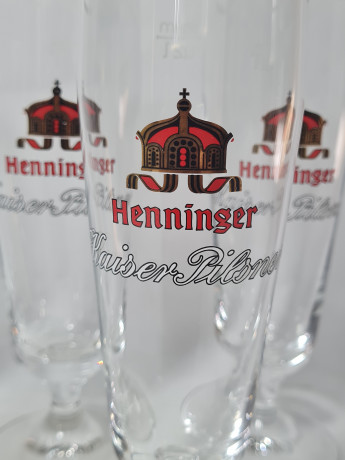 Бокалы пивные винтажные Henninger / Kaiser Pilsner, стекло, 19.5 см, 5 шт., Германия, 1970-80гг.