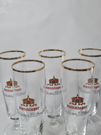 Бокалы пивные винтажные Henninger / Kaiser Pilsner, стекло, 19.5 см, 5 шт., Германия, 1970-80гг.