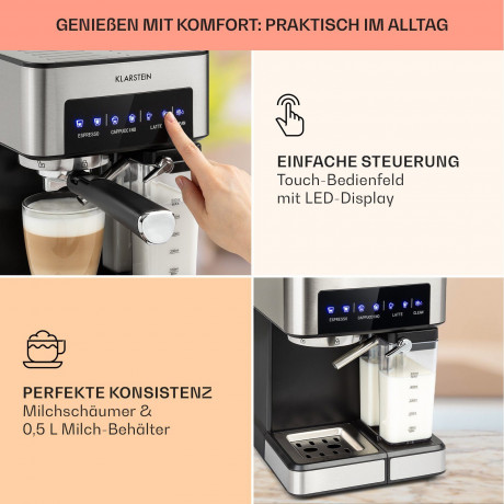 Klarstein Klarstein Espressomaschine Arabica Comfort, 1.8l Kaffeekanne, Gemahlener Kaffee und Pads: 2-in-1- Nutzung zum flexiblen Gebrauch Эспрессо-машина Klarstein Arabica Comfort, кофейник емкостью 1,8 л, молотый кофе и подушечки: универсальное примене