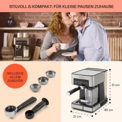 Klarstein Klarstein Espressomaschine Arabica Comfort, 1.8l Kaffeekanne, Gemahlener Kaffee und Pads: 2-in-1- Nutzung zum flexiblen Gebrauch  Эспрессо-машина Klarstein Arabica Comfort, кофейник емкостью 1,8 л, молотый кофе и подушечки: универсальное примене