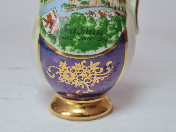 Ваза-кувшин винтажная Echt Gold с изображением видов города Пассау, средняя, фарфор, Германия, 1960-70гг.