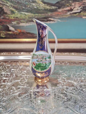 Ваза-кувшин винтажная Echt Gold с изображением видов города Пассау, средняя, фарфор, Германия, 1960-70гг.