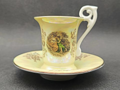 Кофейная пара винтажная Kahla "Беседа" в бежевых тонах, фарфор, Германия, 1960-70гг.