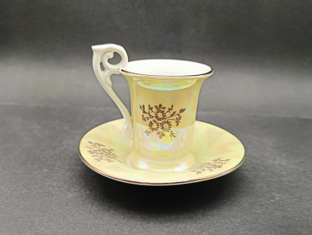 Кофейная пара винтажная Kahla "Беседа" в бежевых тонах, фарфор, Германия, 1960-70гг.