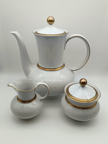 Набор для чая винтажный Seltmann Weiden Bavaria / Коллекция Annabell, белый фарфор с золоченым орнаментом, Германия, 1960-70гг.