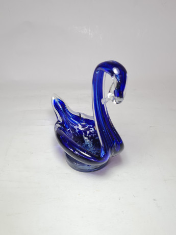 Подставка "Лебедь" ECHT в бело-синих тонах, выдувное стекло, ручная работа, 16 x 16 см, Германия, 1960-70гг.