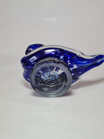 Подставка "Лебедь" ECHT в бело-синих тонах, выдувное стекло, ручная работа, 16 x 16 см, Германия, 1960-70гг.