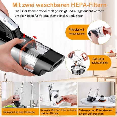 Mutoy Mutoy Akku-Handstaubsauger Handstaubsauger,Akku-Handstaubsauger 12000 Pa Starke Saugleistung, 4-in-1 Staubsauger Kabellos Selbststehend,Kabelloser Akkusauger,NassTrocken mit Waschbar HEPA-Filter, Handsauger Kabellos Staubsauger fur boden, Teppiche u