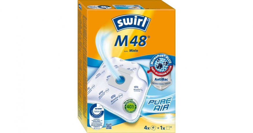 Swirl Swirl Staubsaugerbeutel M48 EcoPor 4 Beutel + 1 Filter, fur Miele S 125-138 Serie, Gr. B   Вихревые мешки для пылесоса M48 EcoPor 4 мешка + 1 фильтр, для серии Miele S 125-138, размер. б