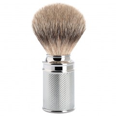 Muhle TRADITIONAL klassischer Rasierpinsel Silberspitz Dachszupf Griff chrom ziseliert  ТРАДИЦИОННЫЙ классический помазок для бритья с серебряным наконечником, ручка из барсука, точеный хром