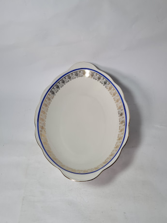 Блюдо винтажное Wawel Poland на ножке, сине-золотой орнамент, фарфор, 34 х 22 см, Польша, 1970-80гг.