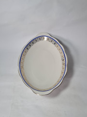 Блюдо винтажное Wawel Poland на ножке, сине-золотой орнамент, фарфор, 34 х 22 см, Польша, 1970-80гг.