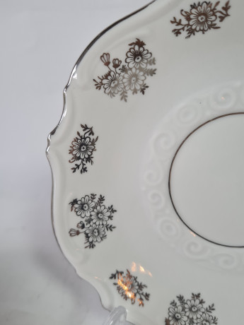 Чайное трио винтажное GKC Bavaria / 38 er "На серебряную свадьбу" с серебристым декором и надписью, фарфор, Германия, 1960-70гг.