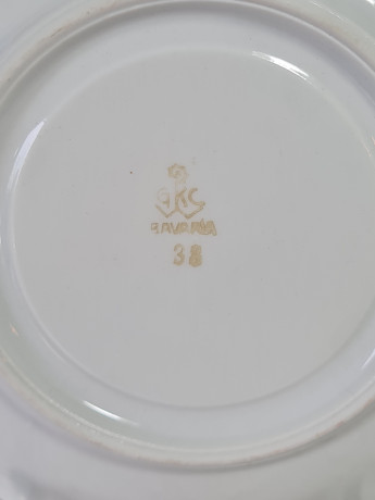 Чайное трио винтажное GKC Bavaria / 38 er "На серебряную свадьбу" с серебристым декором и надписью, фарфор, Германия, 1960-70гг.