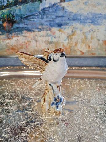Фигурка "Воробей на ветке", 9 x 8 см, Германия, 1960-70гг.
