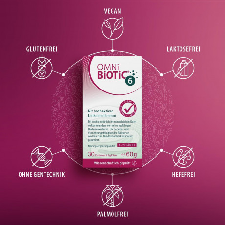 OMNI-BIOTIC 6 300g, Пробиотик для кишечника и микрофлоры, от вздутия и дискомфорта, 6 штаммов бактерий, 1 млрд КОЕ в порции, без лактозы и глютена 300г (150 порций)