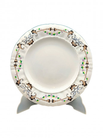 Тарелка винтажная N.G.F с растительным узором по краю, фарфор, 24 см, Германия, конец XVIII - нач. XIX вв.