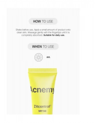 Acnemy Zitcontrol Blemish Control Moisturizer SPF 50 , Крем для лица от прыщей солнцезащитный SPF 50 , матирующий, с салициловой кислотой и ниацинамидом, 40 мл