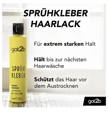 got2b Haarspray Spruhkleber 300ml, Лак для волос ультрасильной фиксации до 72 часов, без склеивания и пересушивания, стойкий эффект до следующего мытья 300мл