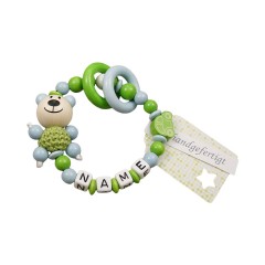 kleinerStorch Greifling mit Name – Jungen Beissring personalisiert – Holz Rassel Bar  Auto grun Персонализированное кольцо для прорезывания зубов