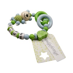 kleinerStorch Greifling mit Name – Jungen Beissring personalisiert – Holz Rassel Bar  Auto grun Персонализированное кольцо для прорезывания зубов