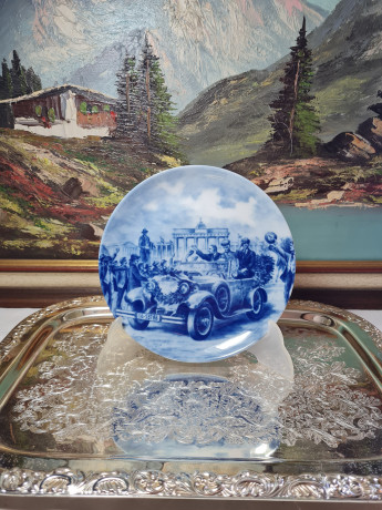 Тарелка декоративная винтажная Genuine Blue China "Тур Мерседес Бенц. Манхейм", мотив 6, фарфор, 19.5 см,Германия, 1960-70гг.