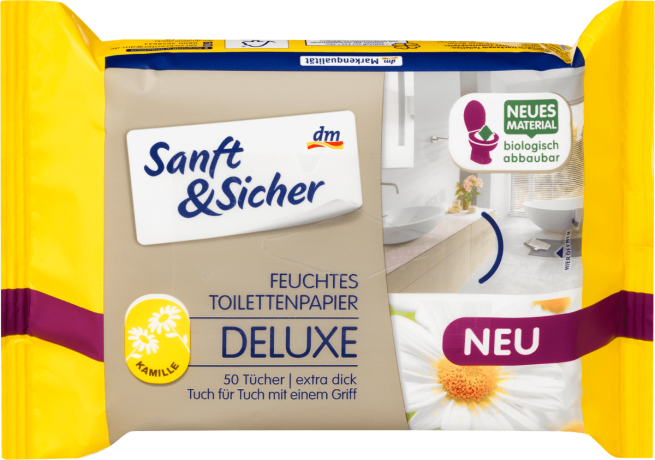 Sanft&Sicher Feuchtes Toilettenpapier Deluxe Kamille Nachfüllpack Влажная Туалетная бумага Deluxe Ромашка Запасная упаковка, 50 шт