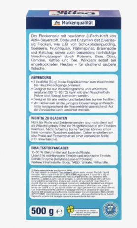 Denkmit  Fleckenentferner Salz fur Weiss- & Buntwasche, Соль для выведения пятен для белого и цветного белья, 500 г