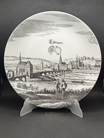 Тарелка декоративная винтажная Altenkunstadt / Elektror 50 лет "Еблинген", юбилейная, фарфор, 30 см, Германия, 1970-80гг.