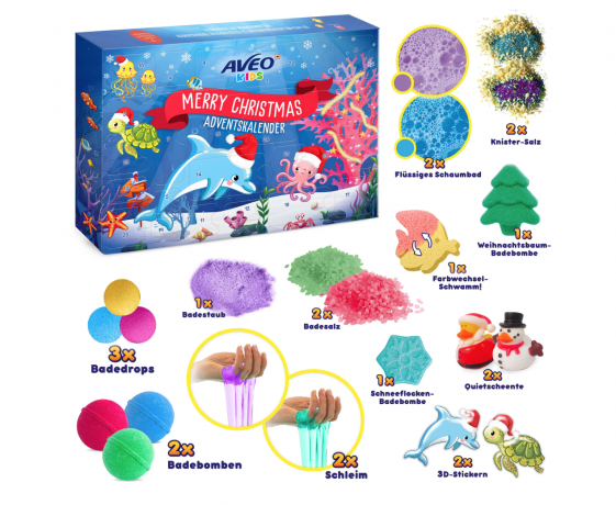 AVEO Kids 2025 Adventskalender, Адвент-календарь 2025 для детей, 24 сюрприза для ванны
