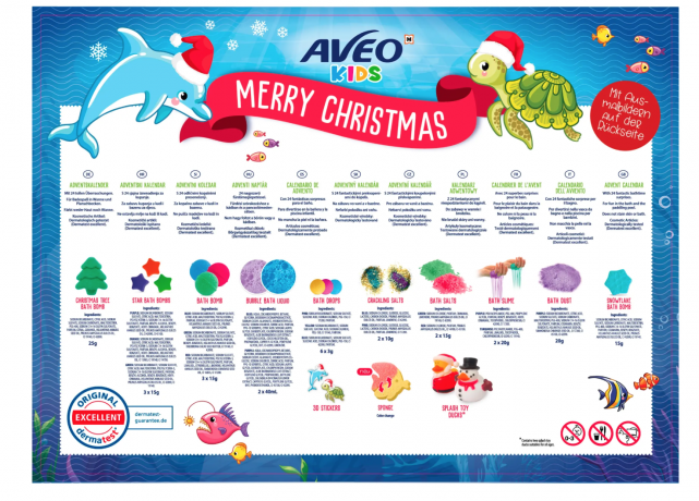 AVEO Kids 2025 Adventskalender, Адвент-календарь 2025 для детей, 24 сюрприза для ванны